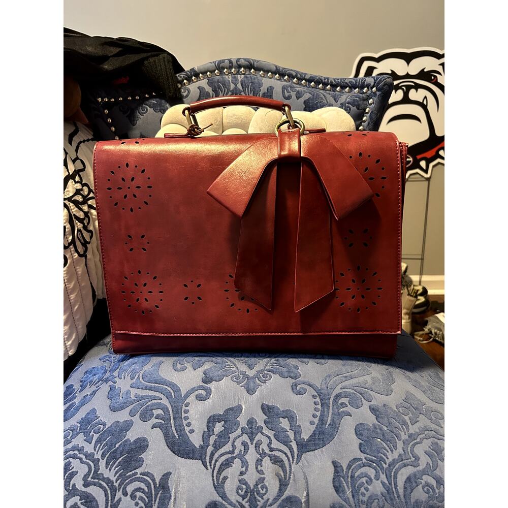 Ecusi Red Leather Briefcase & Detachable Shoulder Strap NWT